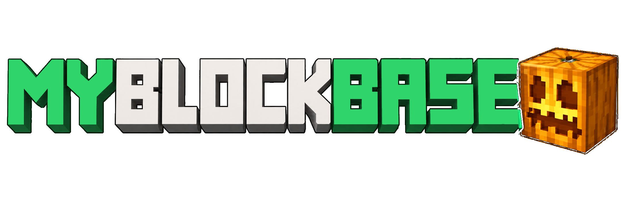 MYBLOCKBASE lettering with Minecraft jack-o-lantern